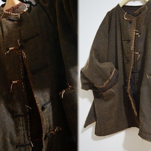 X006--Mud Tussah Silk Corduroy Long Quilted Jacket, Gambiered Silk Wool Padding Jacket,  Made to Order.