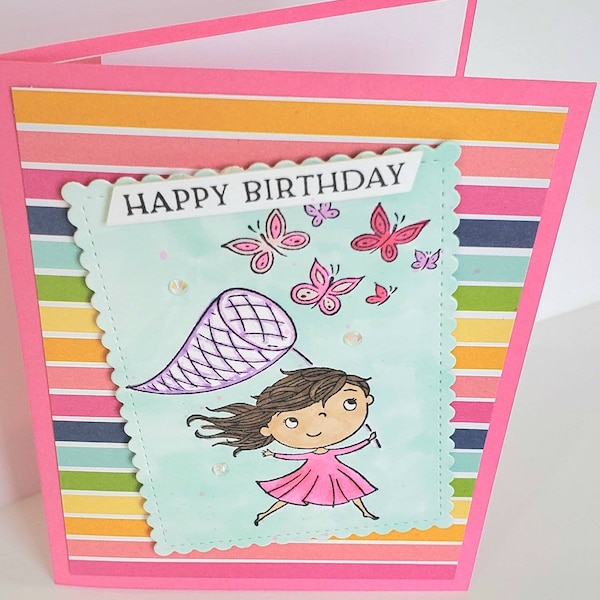 Handmaid stampin up birthday card ,catching butterflies