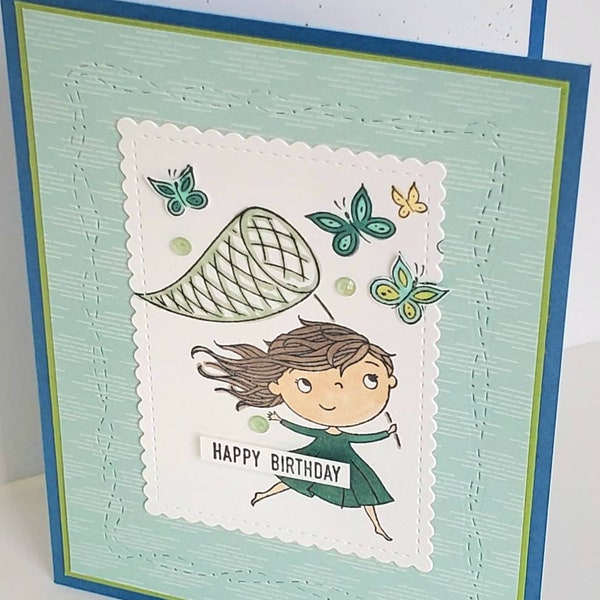 Handmade stampin up birthday card, catching butterflies