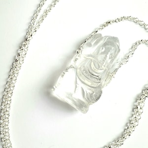 Lange sterling zilveren jasseron ketting met Ganesha hanger handgesneden bergkristal