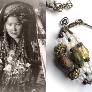 Twee (een paar) antieke zilveren oorbellen (neusbel) arabek , Uzbekistan