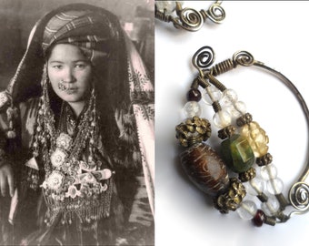 Twee (een paar) antieke zilveren oorbellen (neusbel) arabek , Uzbekistan