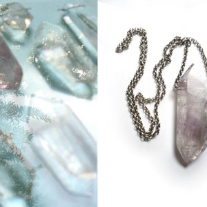 Lange sterling zilveren jasseron ketting met hanger Amethist dubbeleinder