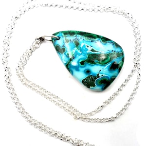 Lange zilveren jasseron  ketting met Chrysocolla hanger