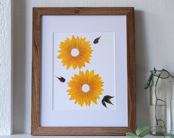 8x10 Sunflower Pressed Flower Print with Flower Symbolism Insert
