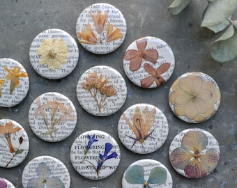 5 Real Pressed Flower Magnets on Vintage Gardening Encyclopedia Pages | NEW Stronger Magnets