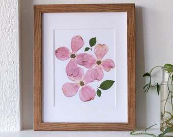 Pink Dogwood Pressed Flower Art Print | 8x10 Botanical Print | Flower Symbolism: Durability; Enduring Love; Wishes; Protection