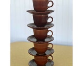 Sheffield Amberstone Brown Homer Laughlin Fiestaware Tea Cup Saucer Set USA