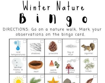 Winter Printable Nature Walk Activity, Instant Download, Nature Bingo, Outdoor Nature Scavenger Hunt, All ages outdoor activity
