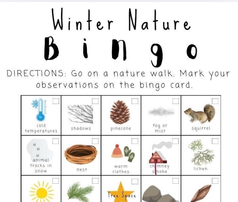 Winter Printable Nature Walk Activity, Instant Download, Nature Bingo ...