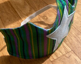 Creative and Imaginative Play: Children's Felt Crown, Green Stripes with Light Blue Star (Waldorf and Montessori inspired)