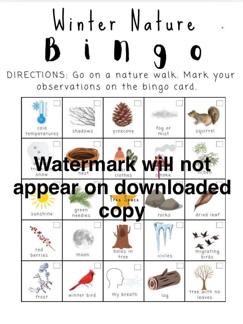 Winter Printable Nature Walk Activity, Instant Download, Nature Bingo ...