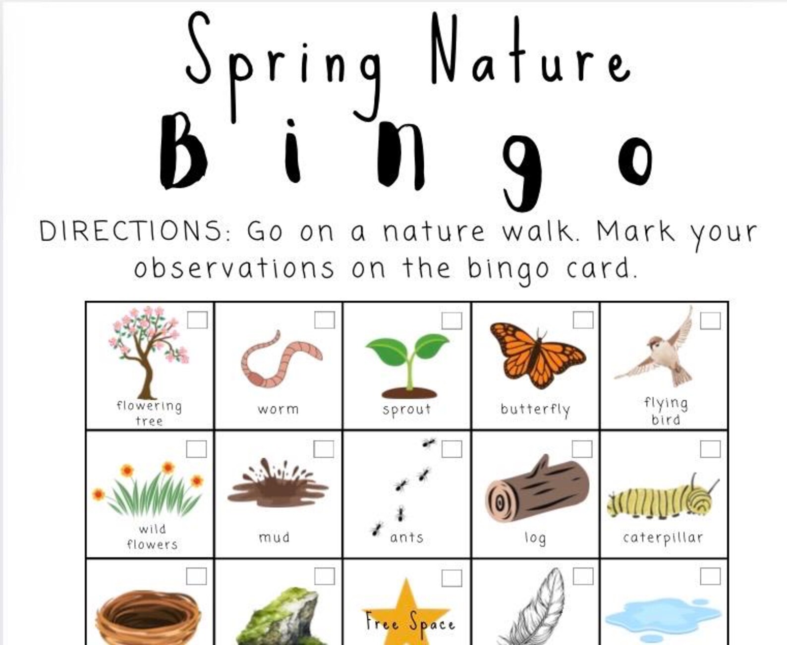 Spring Printable Nature Walk Activity, Instant Download, Nature Bingo ...