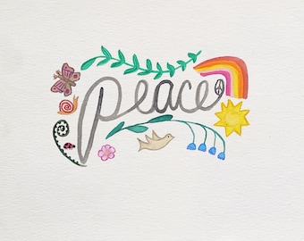 Peace - Colorful Watercolor Art Print for Home, Office, or Classroom