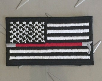 Thin Red Line Patch - Firefighter American Flag Patch - Embroidered Patch - Iron-on Patch - Sew-on Patch - Firefighter Gift, M16