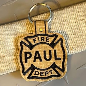 Custom Key Chain made from Reclaimed Firefighter Bunker Gear, Personalized Key Fob, Backpack Name Tag, Firefighter Gift, T14