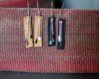 CLOSE-OUT!! Leather Earrings made from Up-Cycled Firefighter Bunker Gear, Bling Firefighter Wife Gift, L5