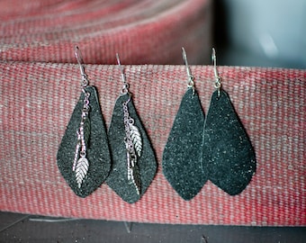 CLOSE-OUT!! Leather Drop Earrings made from Up-Cycled Firefighter Bunker Gear, Boho Chic Firefighter Gift, L7