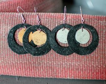 CLOSE-OUT!! Leather Donut Earrings made from Decommissioned Firefighter Bunker Gear, Firefighter Gift, L10