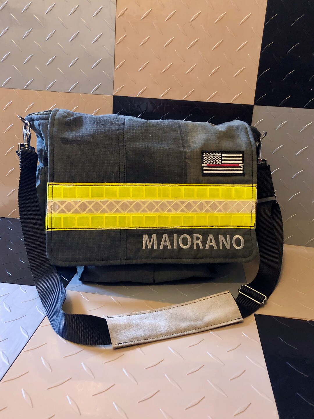 Reclaimed Firefighter Bunker Gear Personalized Messenger Bag