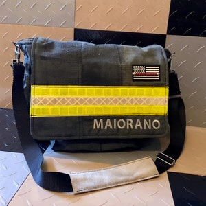 Reclaimed Firefighter Bunker Gear Personalized Messenger Bag, Custom Decommissioned Turnout Gear Laptop Shoulder Bag, T17