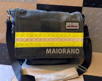 Reclaimed Firefighter Bunker Gear Personalized Messenger Bag, Custom Decommissioned Turnout Gear Laptop Shoulder Bag, T17