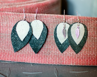 CLOSE-OUT!! Leaf Shaped Leather Drop Earrings made from Old Firefighter Bunker Gear,  Firefighter Wife Gift, L3