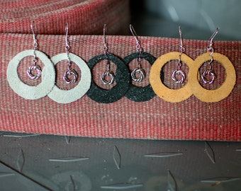 CLOSE-OUT!! Leather Charm Earrings made from Pre-Used Firefighter Bunker Gear, Firefighter Gift, L9