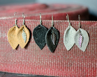 CLOSE-OUT!! Leather Drop Earrings made from Decommissioned Firefighter Bunker Gear, Boho Chic Firefighter Wife Gift, L1