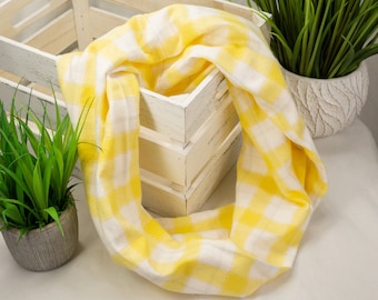 Plaid Flannel Infinity Scarf - Yellow and White