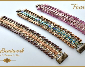 May include: Three beaded bracelets in different colors, with a brown, gold, and pink color scheme. The bracelets are labeled "Four Seasons".