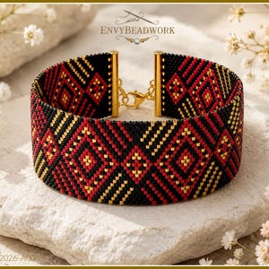 Beading pattern (pdf) Odd-count peyote bracelet 2026-A006 (English and Dutch)
