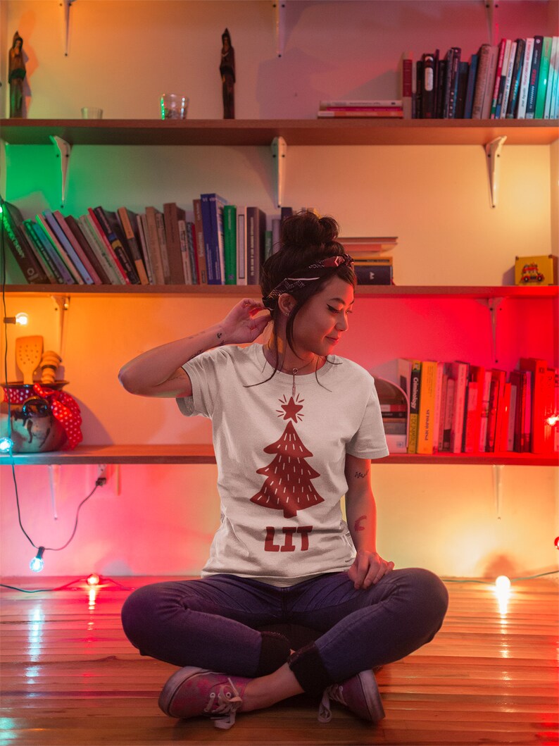 Holiday Christmas tree tshirt Lit Christmas shirt