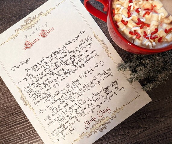 Letter From Santa Handwritten Calligraphy Completely Unique and