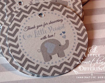 Elephant Baby Shower Supplies, Decorations, Tags, Favor Tags, Gray, Baby Blue, Thank You Tags, Gift Tags