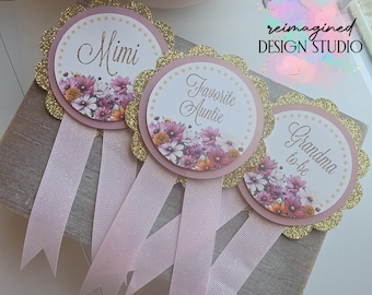Baby in Bloom Wildflower Baby Shower Corsage Pin Badge