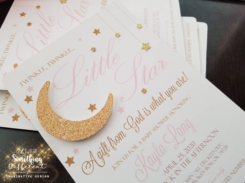 Moon and Star Twinkle Little Star Baby Shower Baptism Christening Birthday Invitation Invite to the Moon and Back