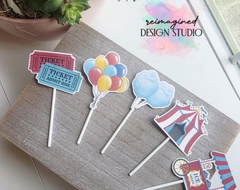 Circus Birthday Decor | Circus Cupcake Toppers | Circus Party | Circus Cupcake Topper Picture