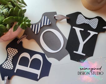 Little Man Baby Shower Decorations / Bow tie Banner / Supplies / Decor / Navy / Gray / Black / White / Clothesline