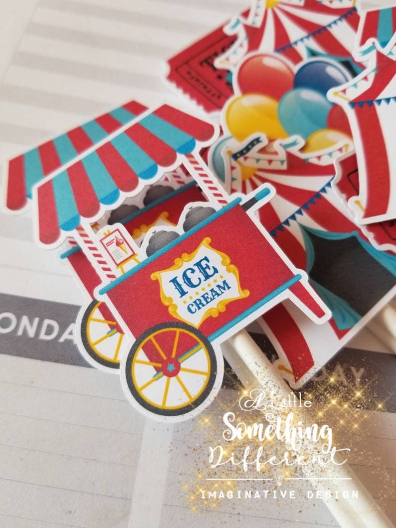 Circus Carnival Cupcake Toppers / Circus Birthday / Carnival Birthday / Decor / Decorations / Supplies image 5