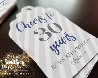 Cheers to 30 years Mini Champagne bottle tags / navy blue gray / masculine / men's tag / boss / 40 / 50 / 60 / 70 / 80 / favor tags