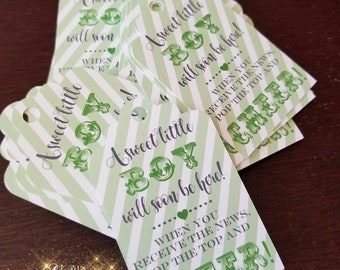 Green Mini Champagne Bottle Tags / Favor Tags / Thank You Tags / Baby shower supplies / Sprinkle / Boy