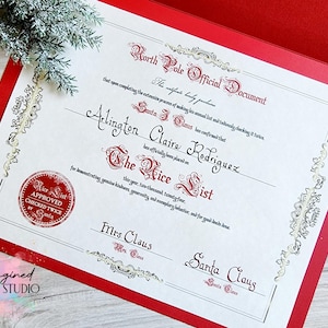 Certificado oficial de Papá Noel de la lista de los buenos deseos / El Polo Norte / Carta de Papá Noel