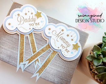 Cloud Themed Baby Shower Corsage in Baby Blue | Mommy to Be | Daddy to Be | A Star is Born | Heaven Sent | Thank Heaven for Little Boys