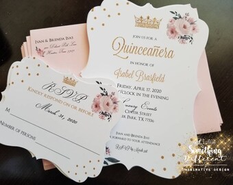 Zaproszenia na Quinceanerę dla księżniczek: Różowo-złoty wzór korony