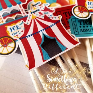 Circus Carnival Cupcake Toppers / Circus Birthday / Carnival Birthday / Decor / Decorations / Supplies image 1