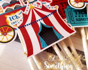 Circus Carnival Cupcake Toppers / Circus Birthday / Carnival Birthday / Decor / Decorations / Supplies