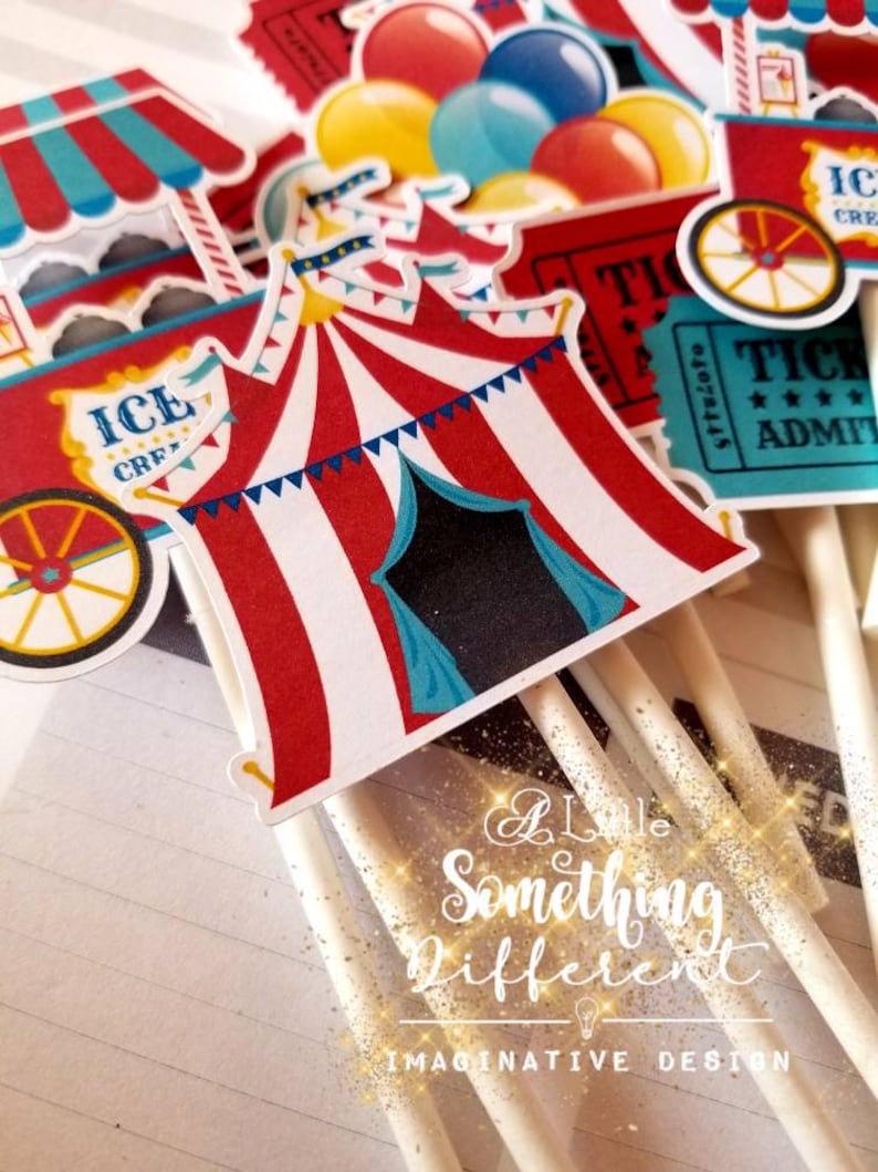 Circus Carnival Cupcake Toppers / Circus Birthday / Carnival Birthday / Decor / Decorations / Supplies image 1