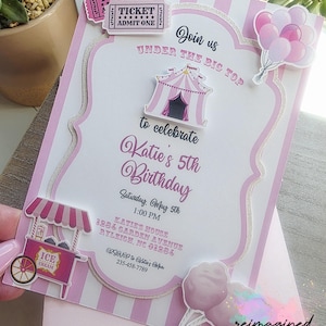 Pink Carnival Birthday Invitation | Girl Circus Birthday | Pastel Circus Invitation