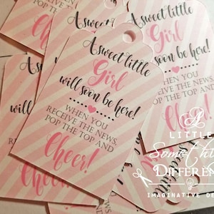 Mini Champagne Bottle Tags Pink / Mini Wine Bottle Tags / Baby Girl Mini Champagne Tags / Champagne Favor Tags / Gift Tags / Welcome Baby